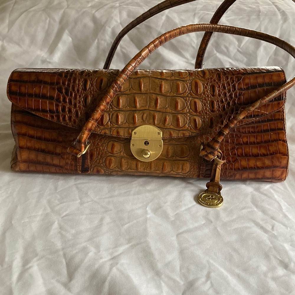 Elegant Brown Crocodile Leather Clutch